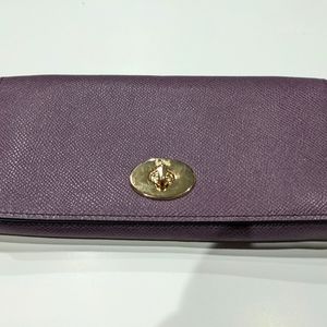 Coach Plum Cross Grain Leather Envelope Clutch Wallet Purse 57136E